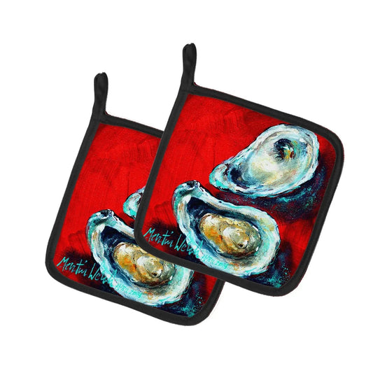 Pot Holder Set of 2 | Heat Resistant Quilted Hot Pads | 7.5 x 7.5 Inch | Open up Oyster