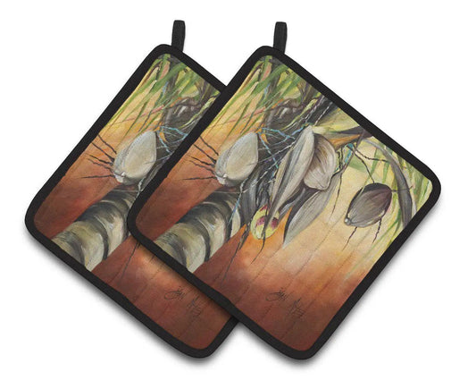 Pot Holder Set of 2 | Heat Resistant Quilted Hot Pads | 7.5 x 7.5 Inch | Orange Coconut Tree