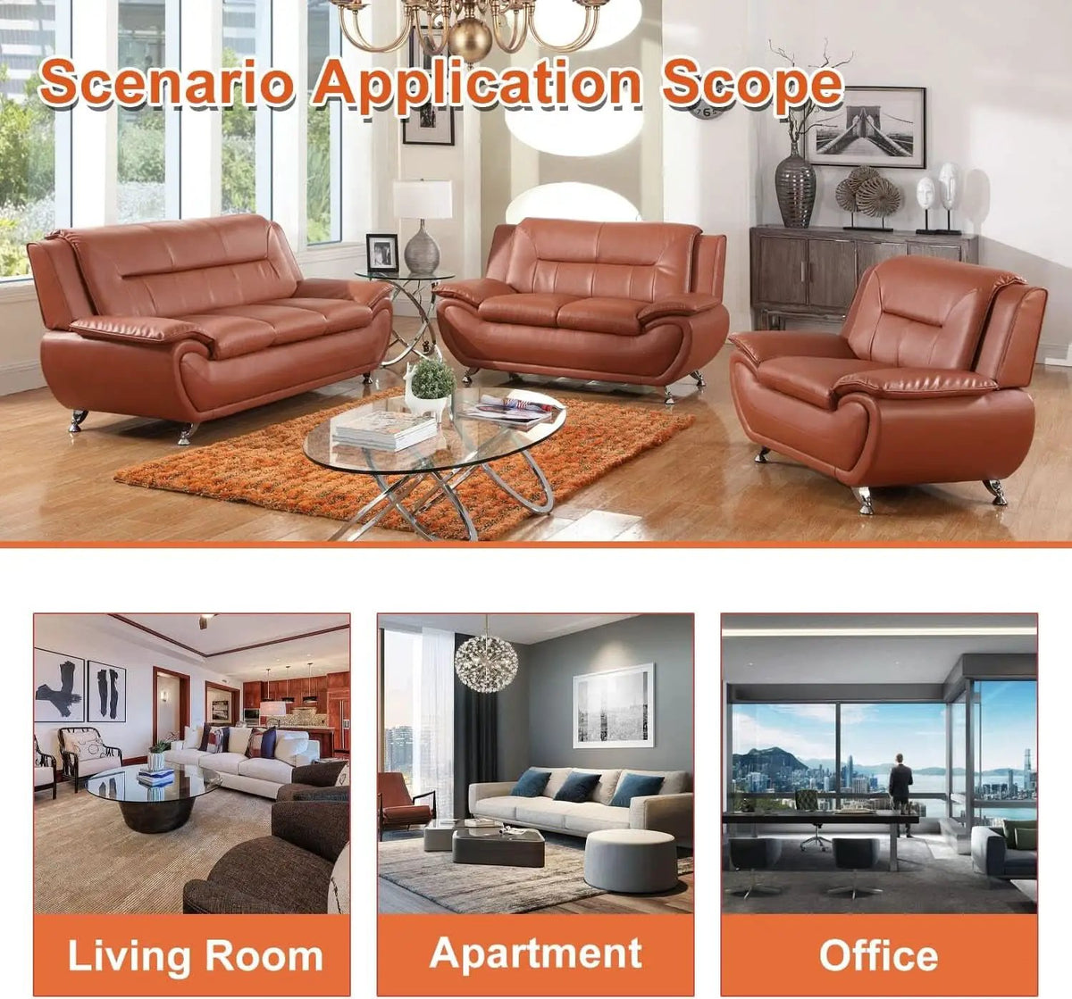 Orange Leather Sofa For Living Room With Minimalist Design from PriceLows™