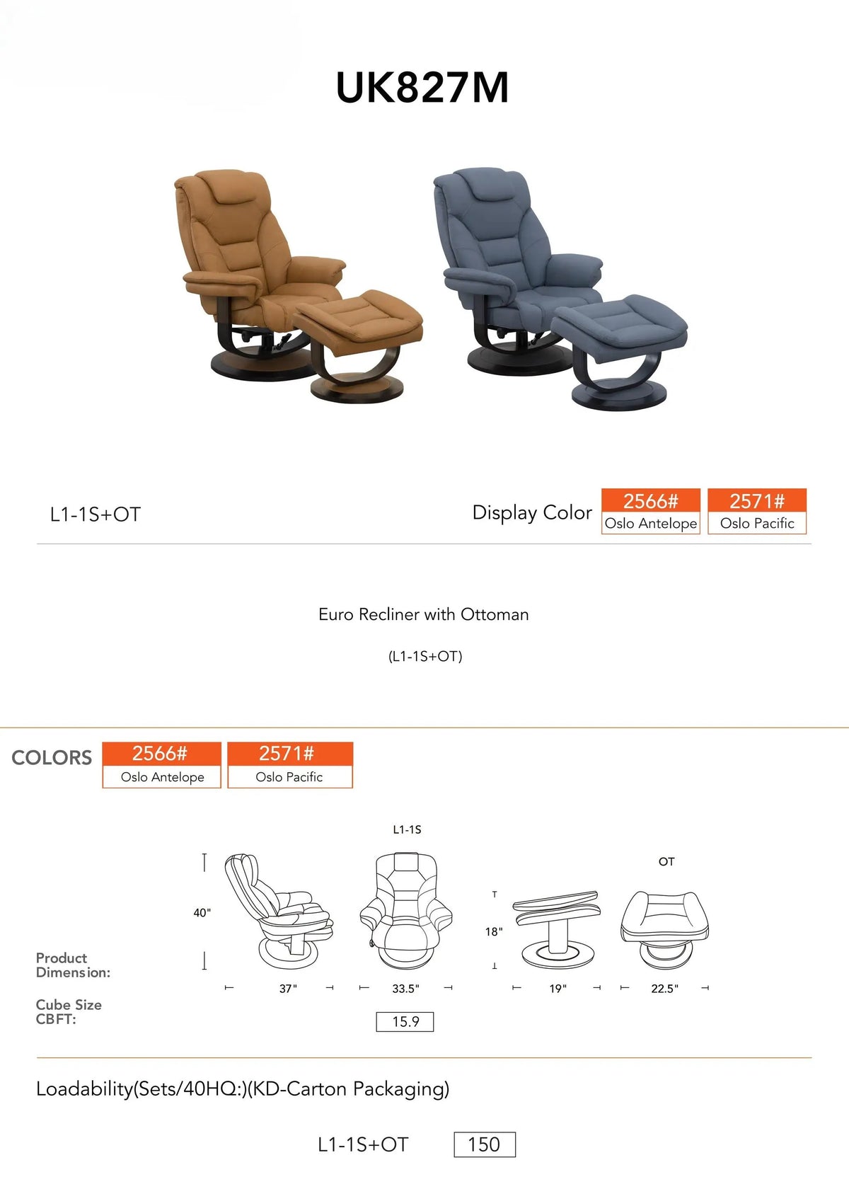 Contemporary Euro Recliner | Plush Cushioning | With Ottoman