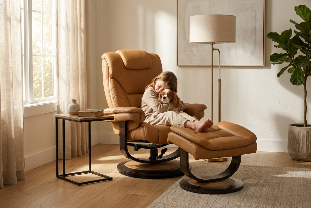 Contemporary Euro Recliner | Plush Cushioning | With Ottoman