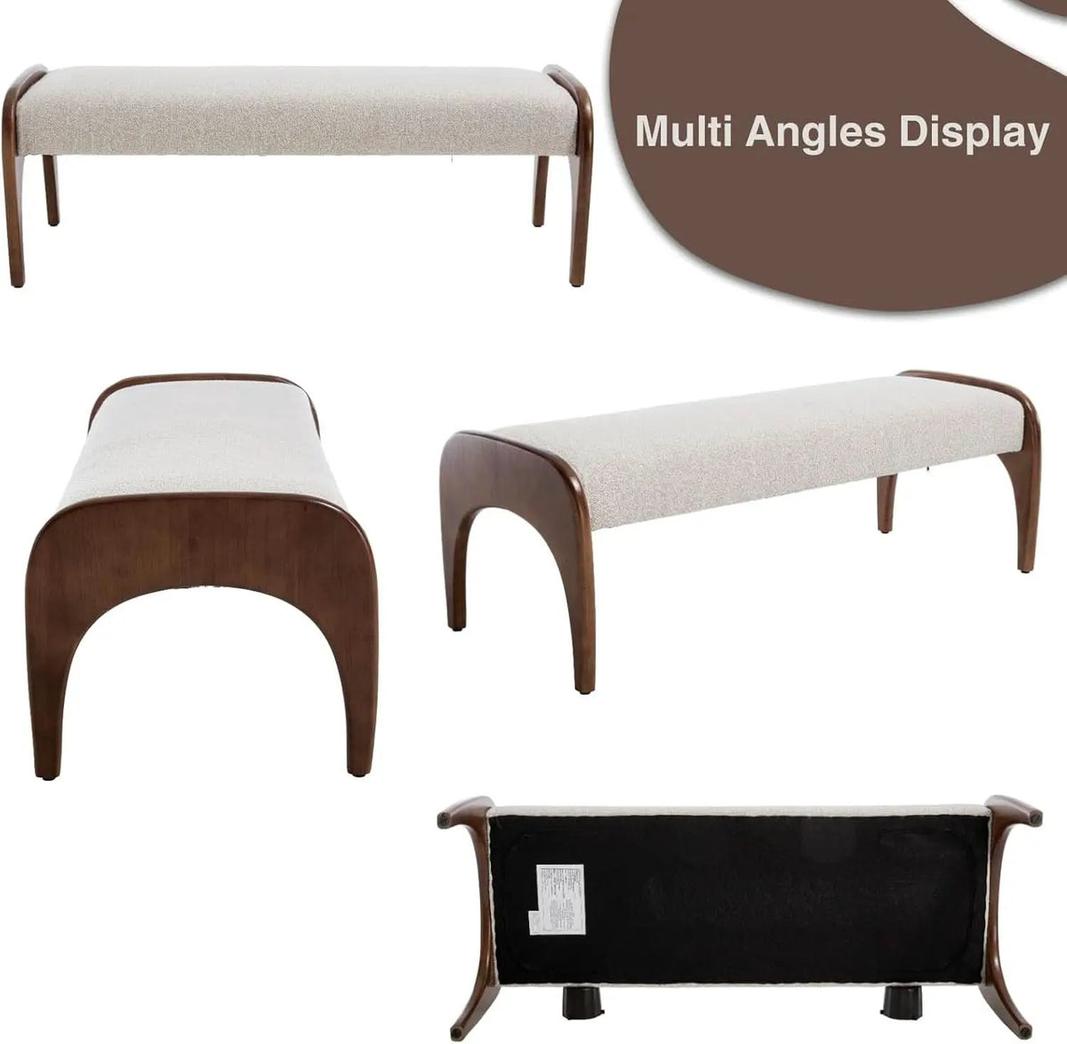51-Inch Wide Ottoman Bench Beige Sherpa Upholstery from PriceLows™