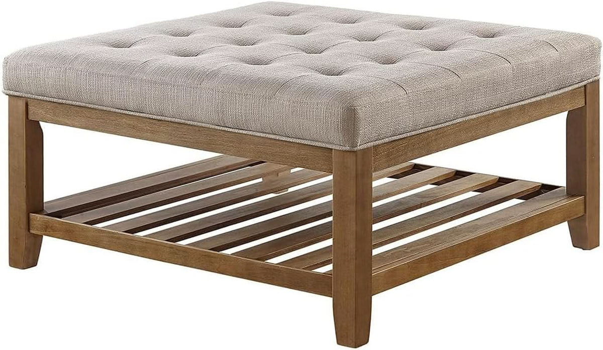 Large Upholstered Tufted Linen Ottoman Coffee Table from PriceLows™