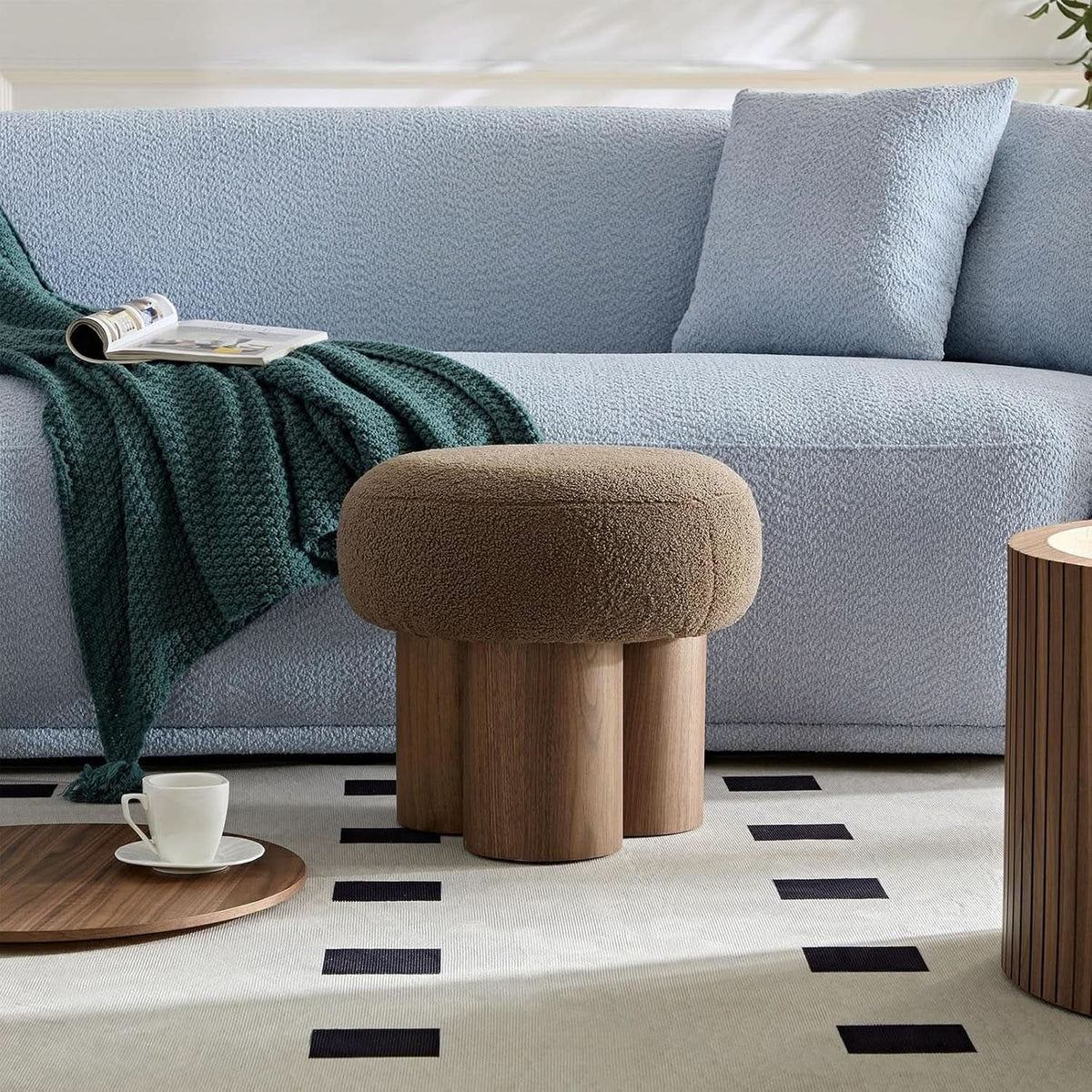 Luxurious Dark Brown Boucle Round Ottoman Footstool from PriceLows™