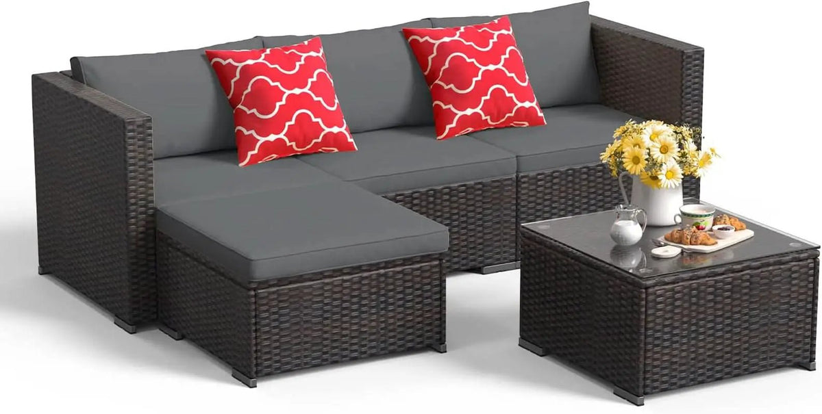 Outdoor Patio Conversation Set All Weather Gray Sectional
