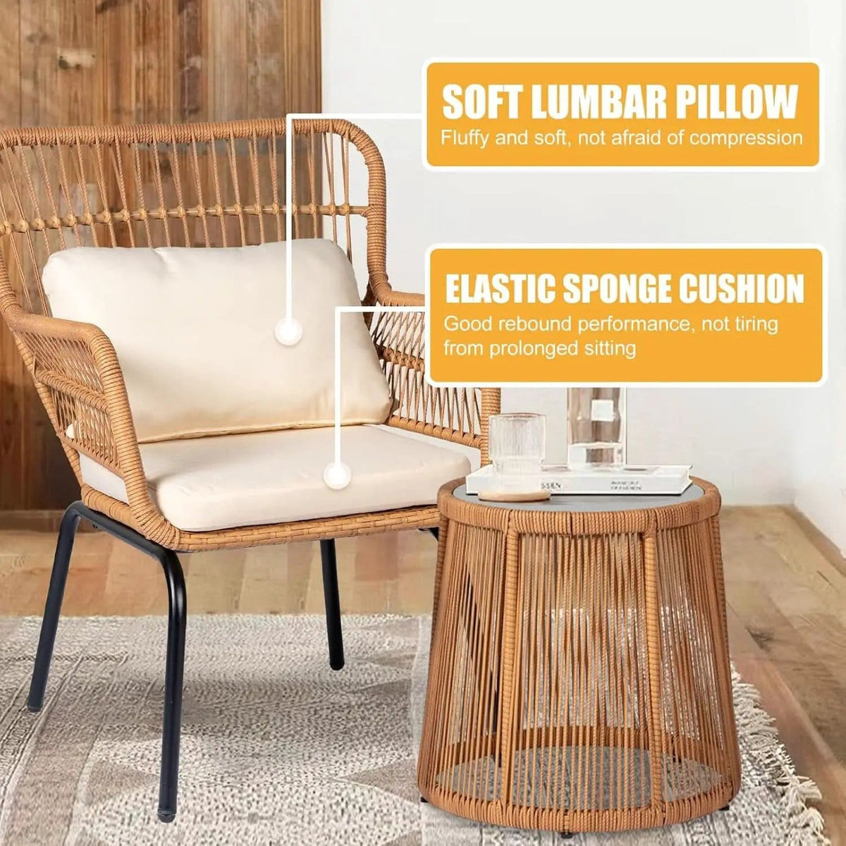 Outdoor Patio Wicker Bistro Set 3 Piece Yellow Beige from PriceLows™