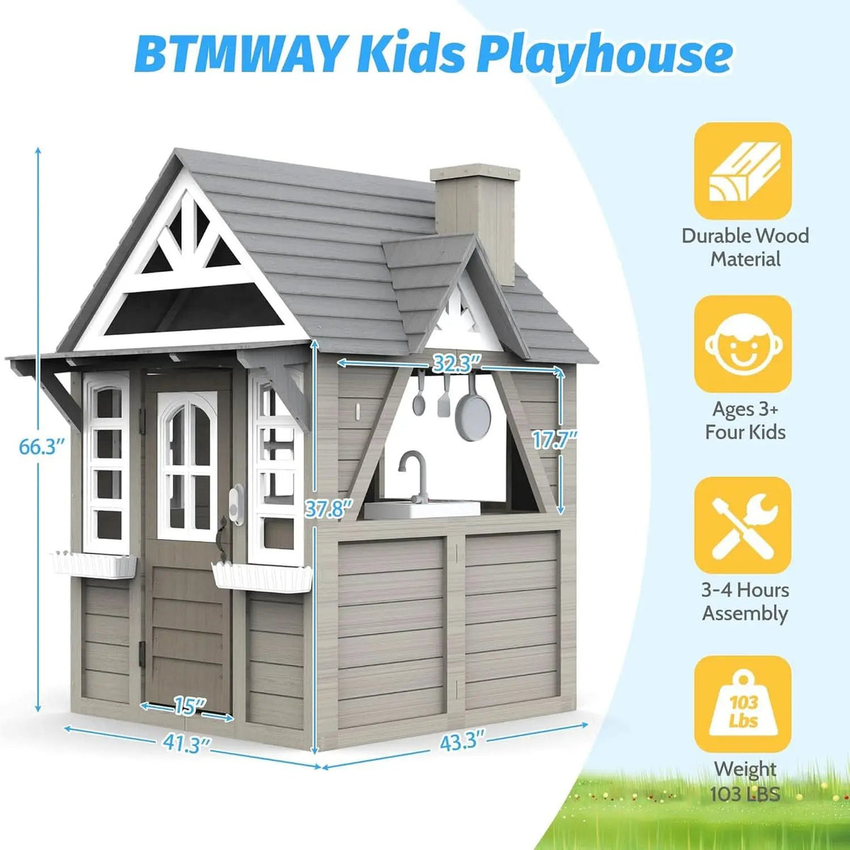 Gray Cedar Outdoor Playhouse With Realistic Kitchen from PriceLows™