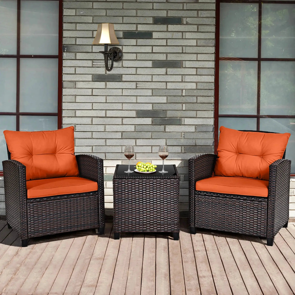 3 PCS Patio Rattan Furniture Set Cushioned Conversation Set Sofa Orange from PriceLows™