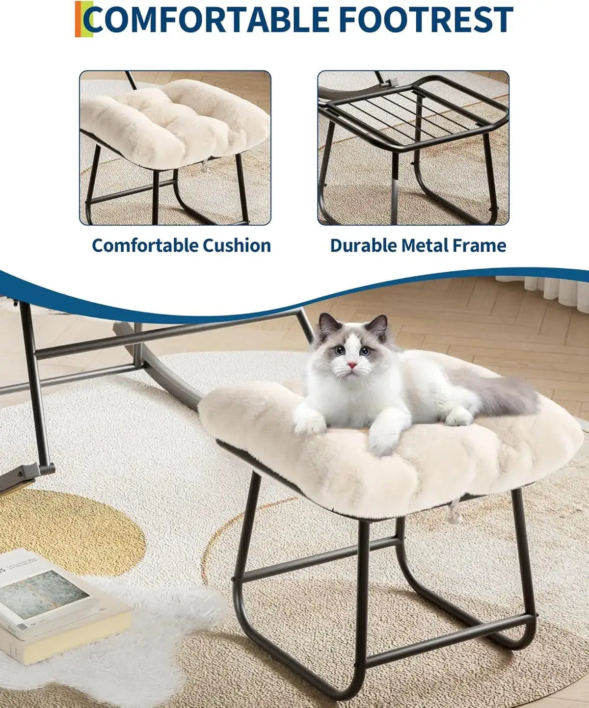 Outdoor Oversized Papasan Rocking Chair with Footrest, Patio Lounge Chair Rattan Egg Rocker for Balcony Backyard Porch Bedroom from PriceLows™