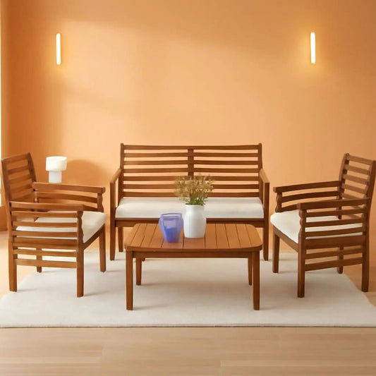 Outdoor Wood Sofa Set Natural Acacia With Thick Cushions from PriceLows™