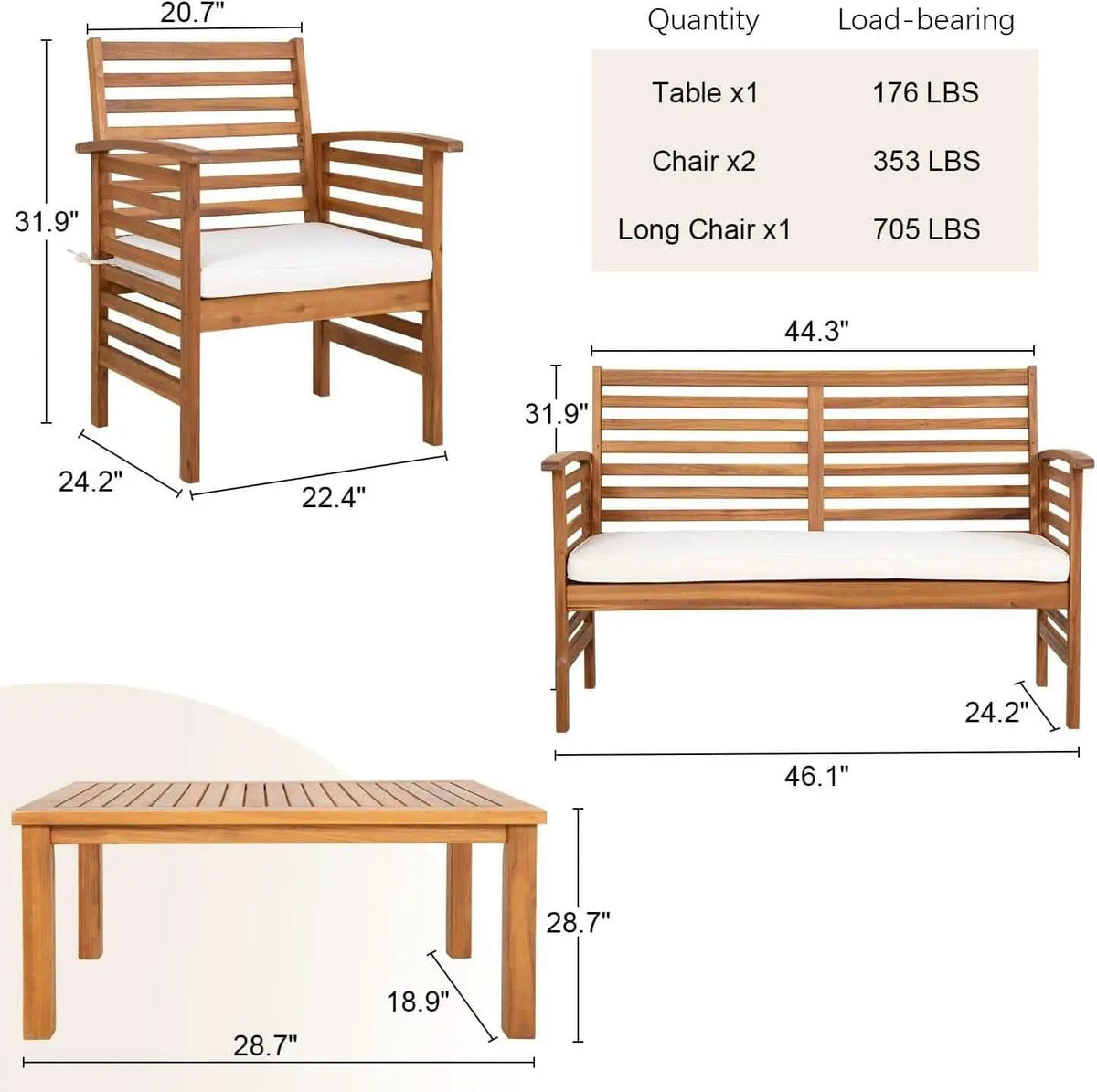 Outdoor Wood Sofa Set Natural Acacia With Thick Cushions from PriceLows™