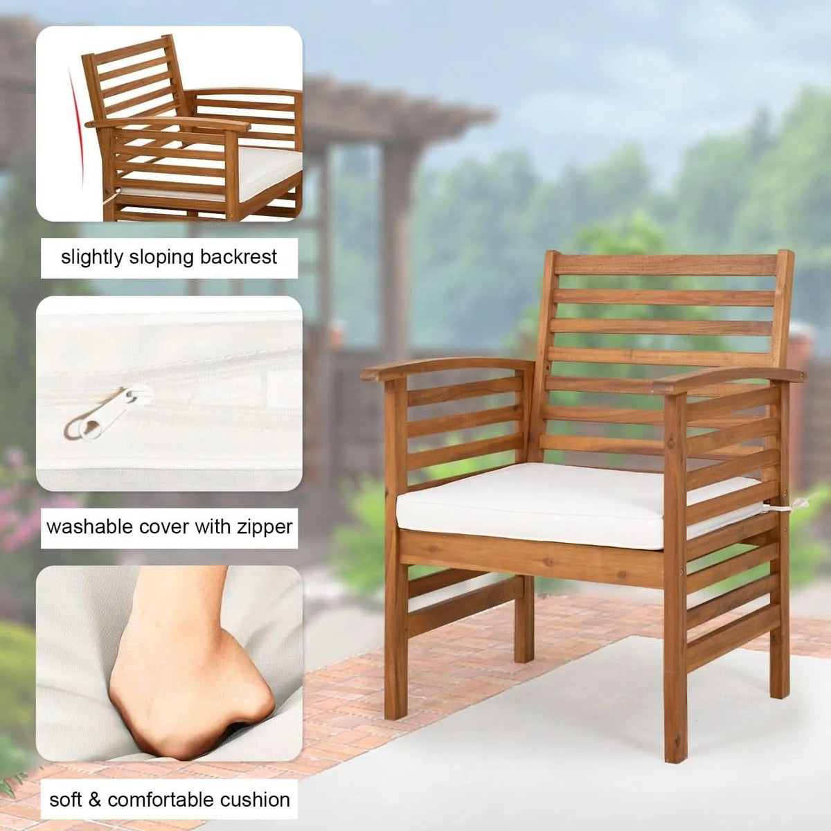 Outdoor Wood Sofa Set Natural Acacia With Thick Cushions from PriceLows™