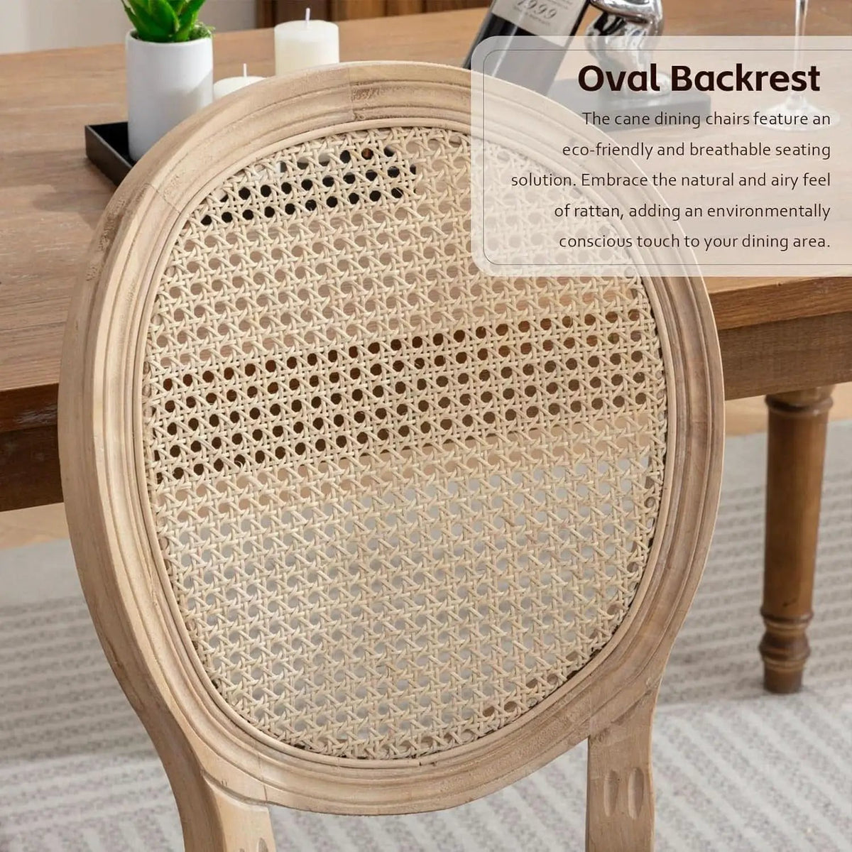 Oval Back Rattan Upholstered Dining Chairs Set Of 6 Beige With Wood Legs from PriceLows™