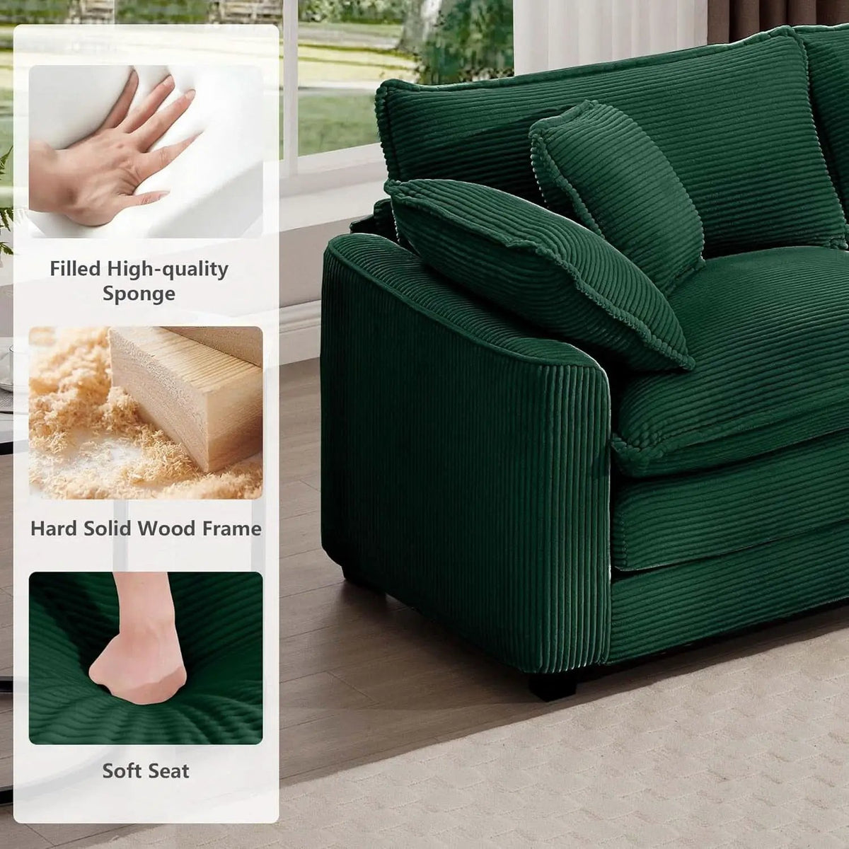 Oversized 2 Piece Sofa Set 3 Seater Loveseat Green from PriceLows™