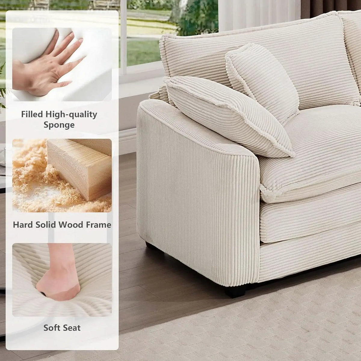 Oversized 2 Piece Sofa Set Beige 3 Seater And Loveseat from PriceLows™