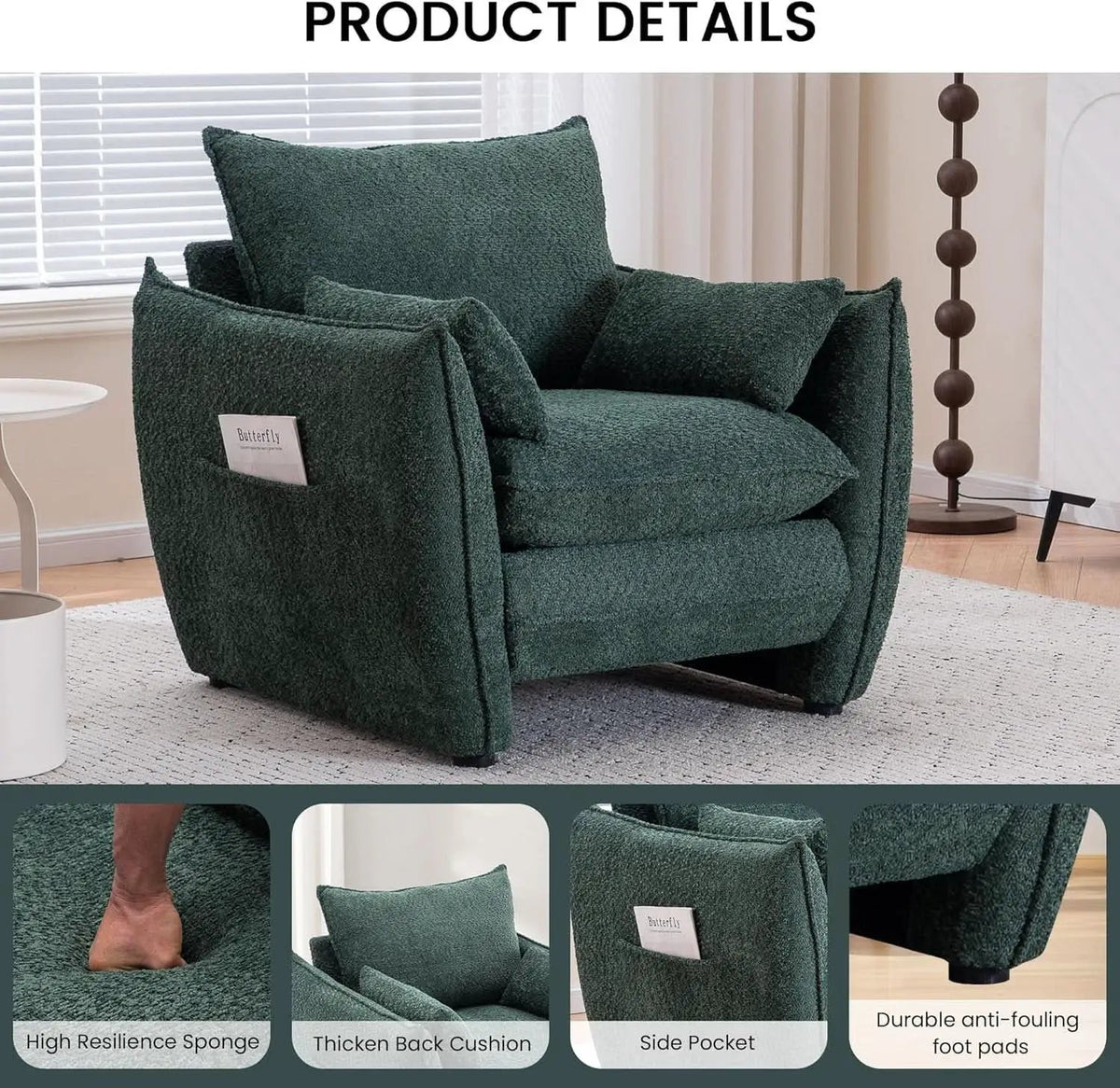 Green Oversized Luxurious Accent Chair Living Room from PriceLows™