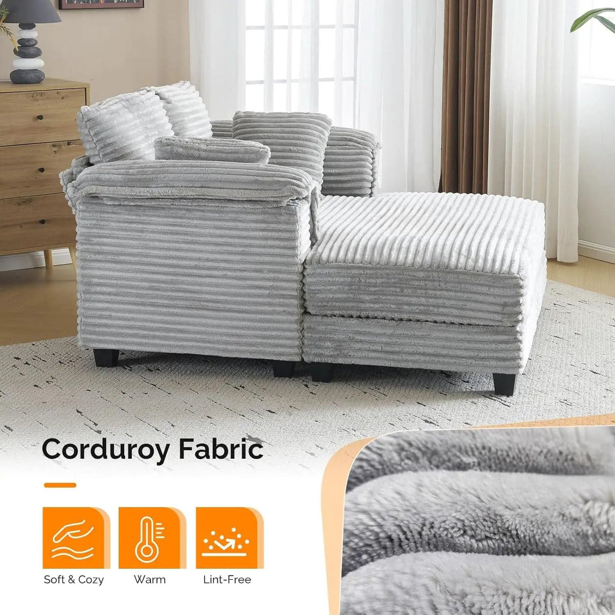 Oversized Light Grey Chaise Lounge Chair with Pillows from PriceLows™