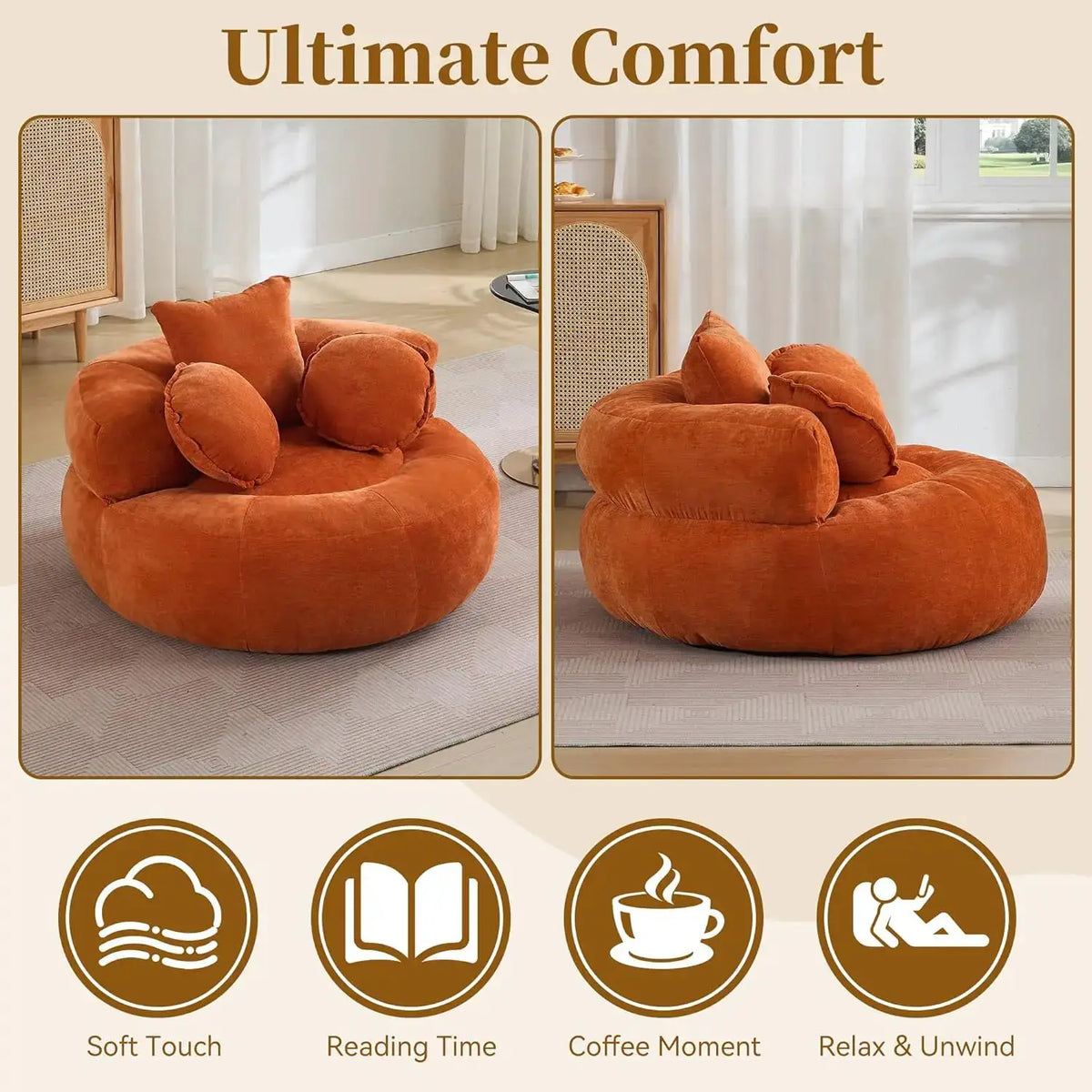 Oversized Round Floor Chair | Chenille Fabric | 43 Inch Diameter | Customized from PriceLows™