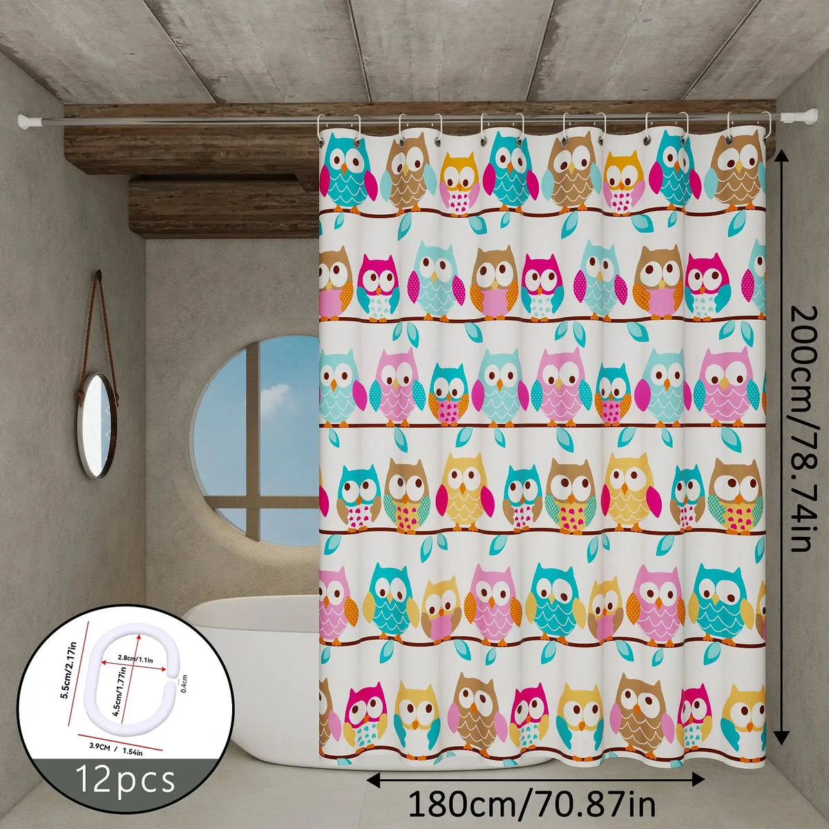 The owl-themed dry-wet separation partition shower curtain has a fresh color and creates a childlike bathroom atmosphere from PriceLows™