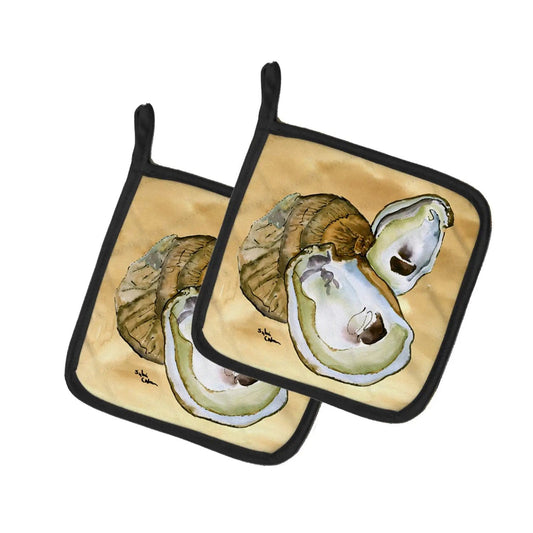 Pot Holder Set of 2 | Heat Resistant Quilted Hot Pads | 7.5 x 7.5 Inch | Oyster Sandy Beach