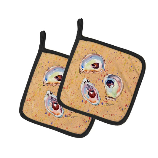 Pot Holder Set of 2 | Heat Resistant Quilted Hot Pads | 7.5 x 7.5 Inch | Oyster (Style 2)
