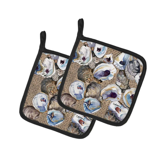 Pot Holder Set of 2 | Heat Resistant Quilted Hot Pads | 7.5 x 7.5 Inch | Oyster (Style 5)