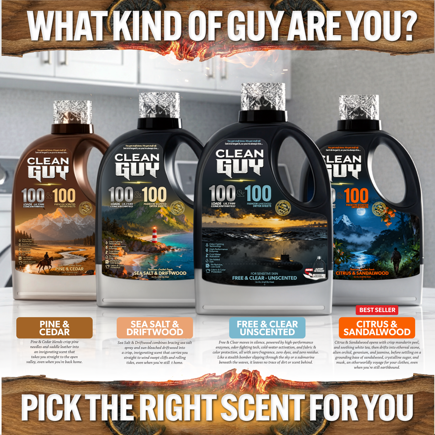 Heavy Duty Premium Laundry Detergent + Built-In Dryer Sheets (100 Loads) - CITRUS & SANDALWOOD from PriceLows™