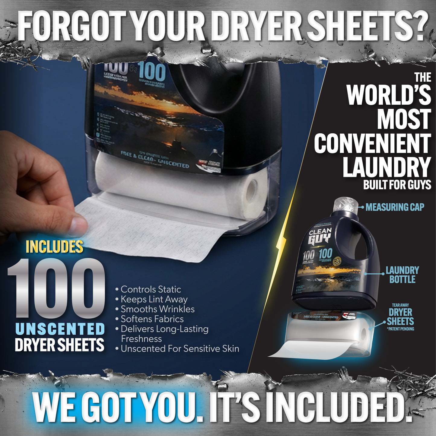 Heavy Duty Premium Laundry Detergent + Built-In Dryer Sheets (100 Loads) - FREE & CLEAR from PriceLows™