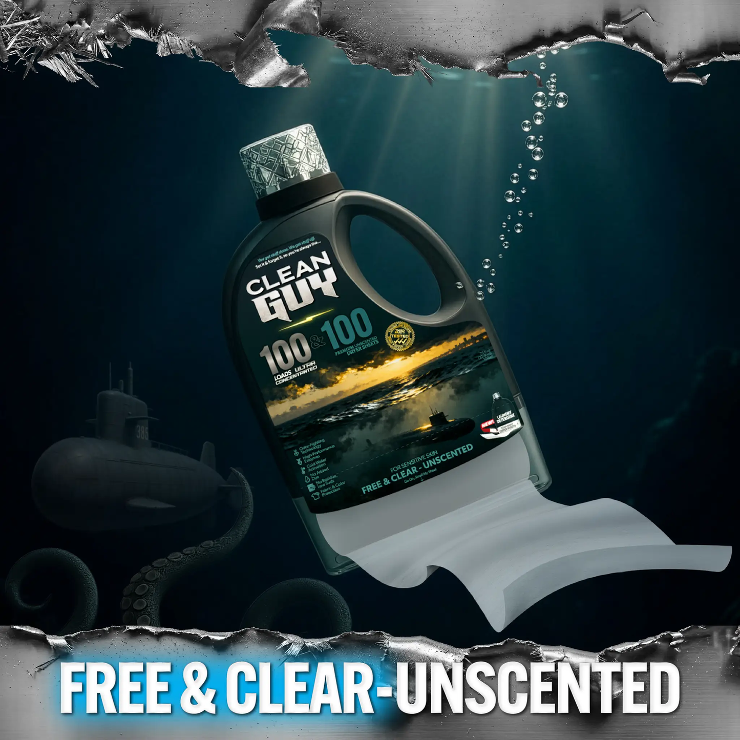 Heavy Duty Premium Laundry Detergent + Built-In Dryer Sheets (100 Loads) - FREE & CLEAR from PriceLows™