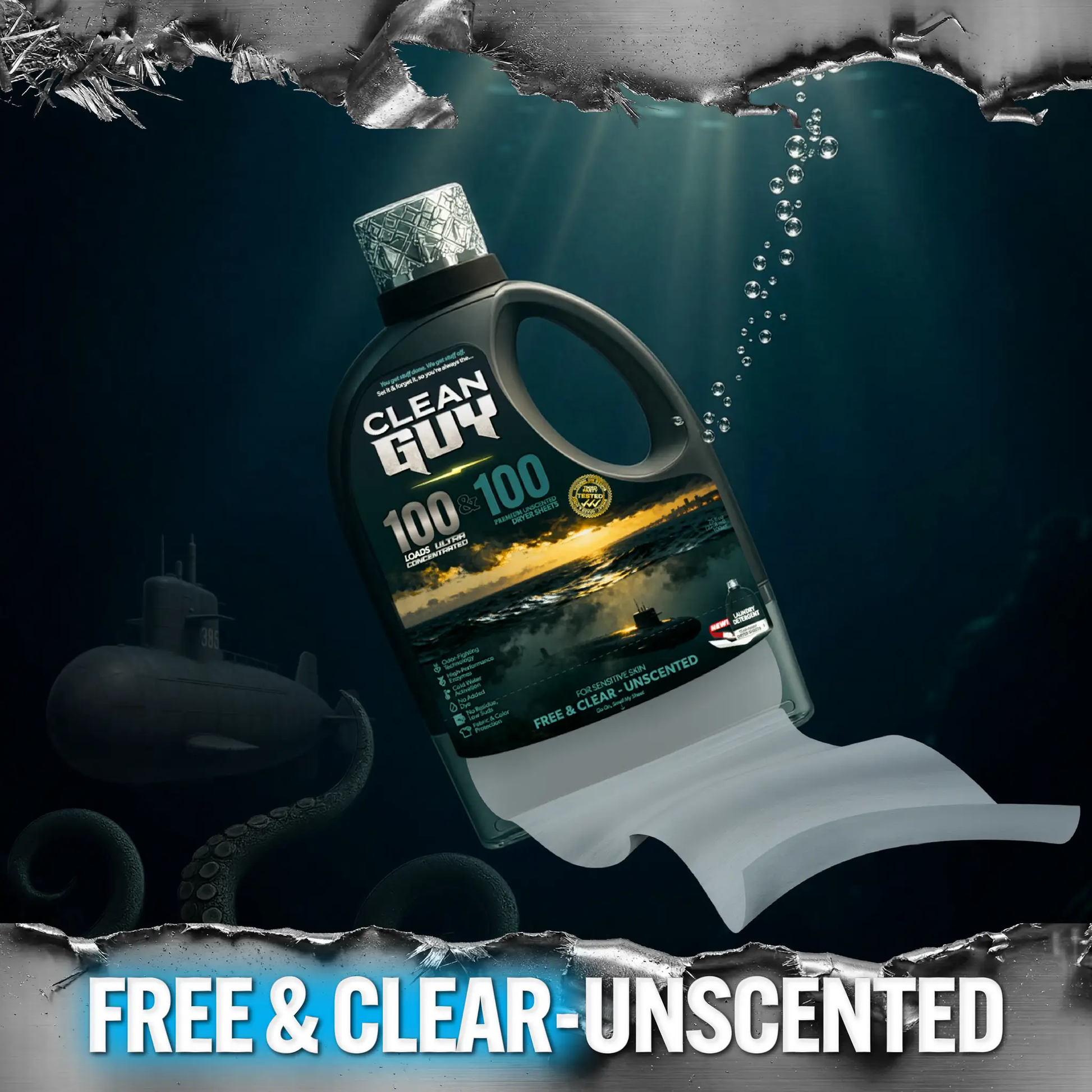 Heavy Duty Premium Laundry Detergent + Built-In Dryer Sheets (100 Loads) - FREE & CLEAR from PriceLows™