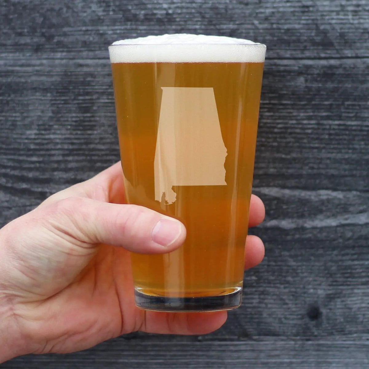 Etched Pint Glass | 16 oz Beer Glass | Dishwasher Safe | Alabama State Outline