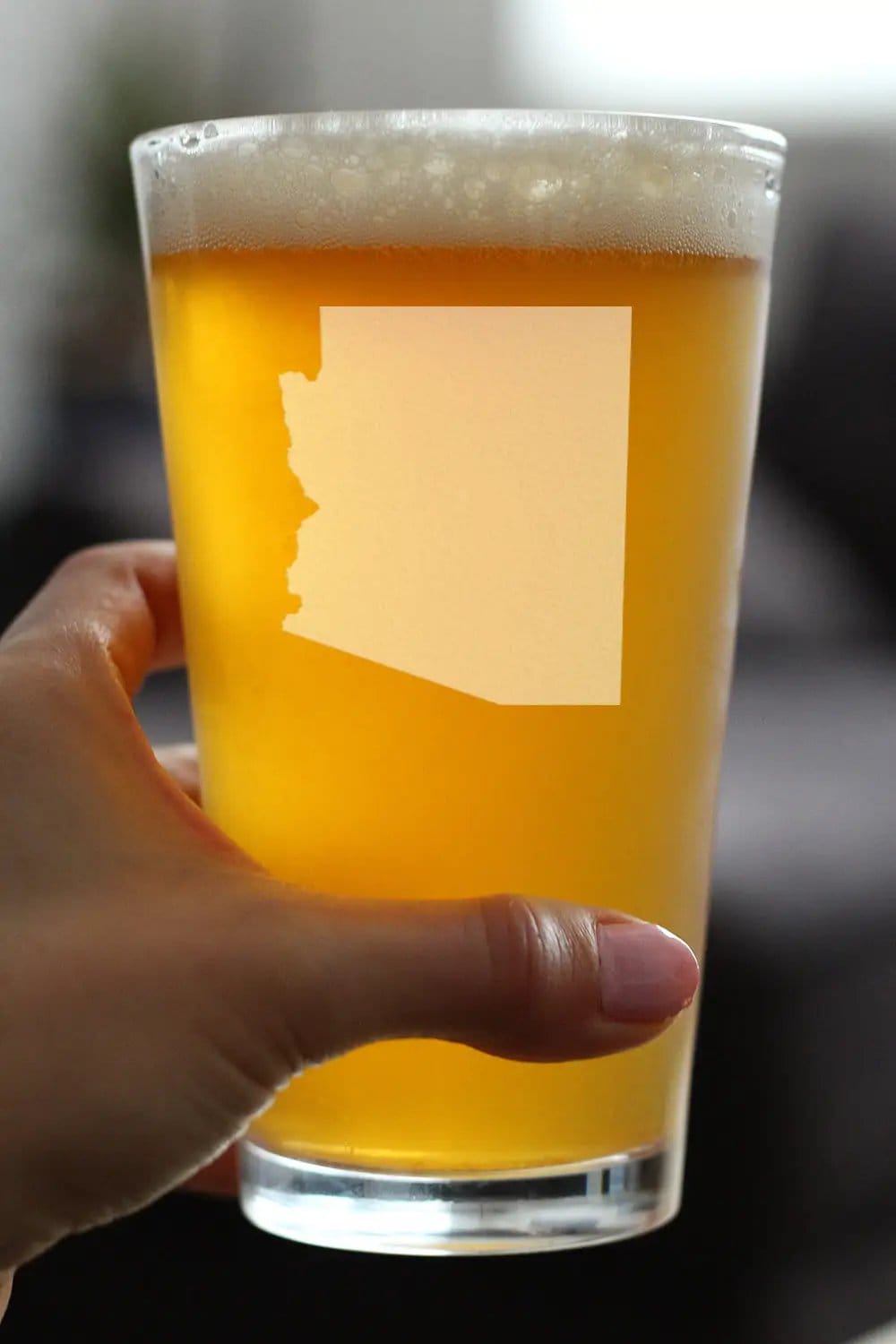 Etched Pint Glass | 16 oz Beer Glass | Dishwasher Safe | Arizona State Outline