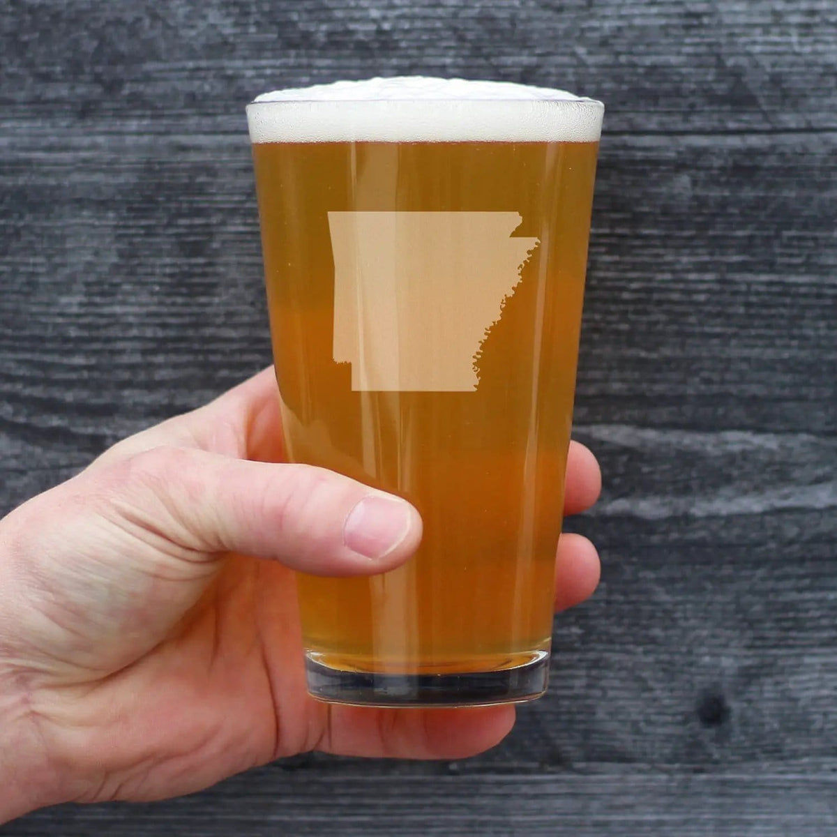 Etched Pint Glass | 16 oz Beer Glass | Dishwasher Safe | Arkansas State Outline