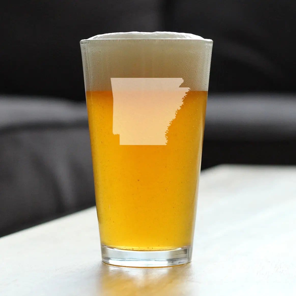Etched Pint Glass | 16 oz Beer Glass | Dishwasher Safe | Arkansas State Outline