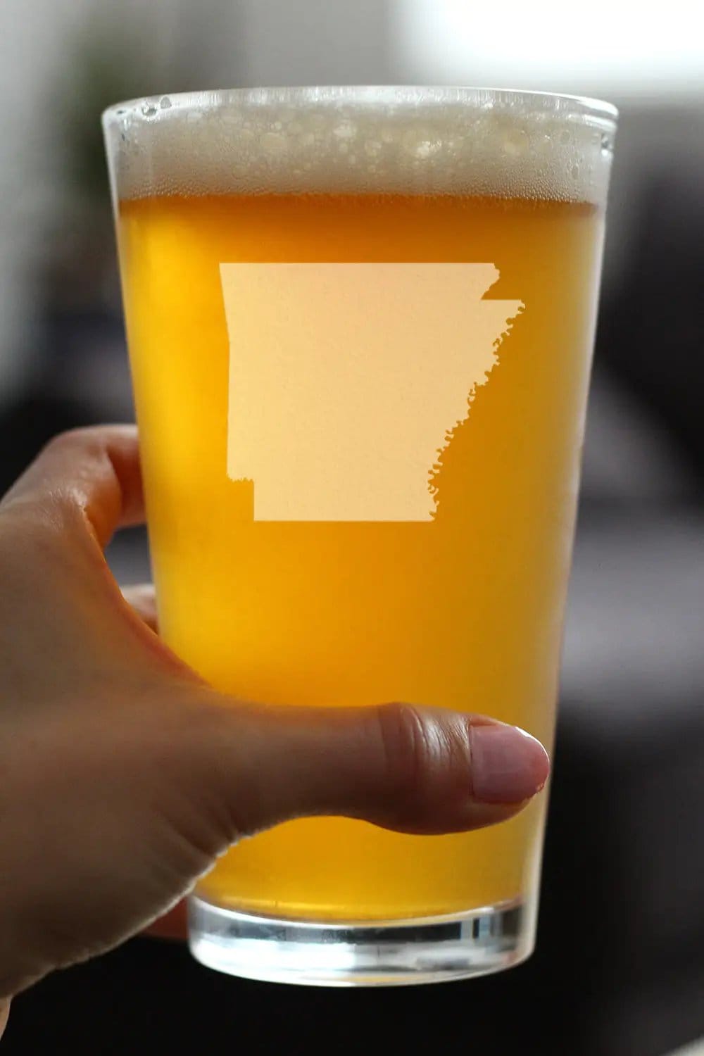 Etched Pint Glass | 16 oz Beer Glass | Dishwasher Safe | Arkansas State Outline