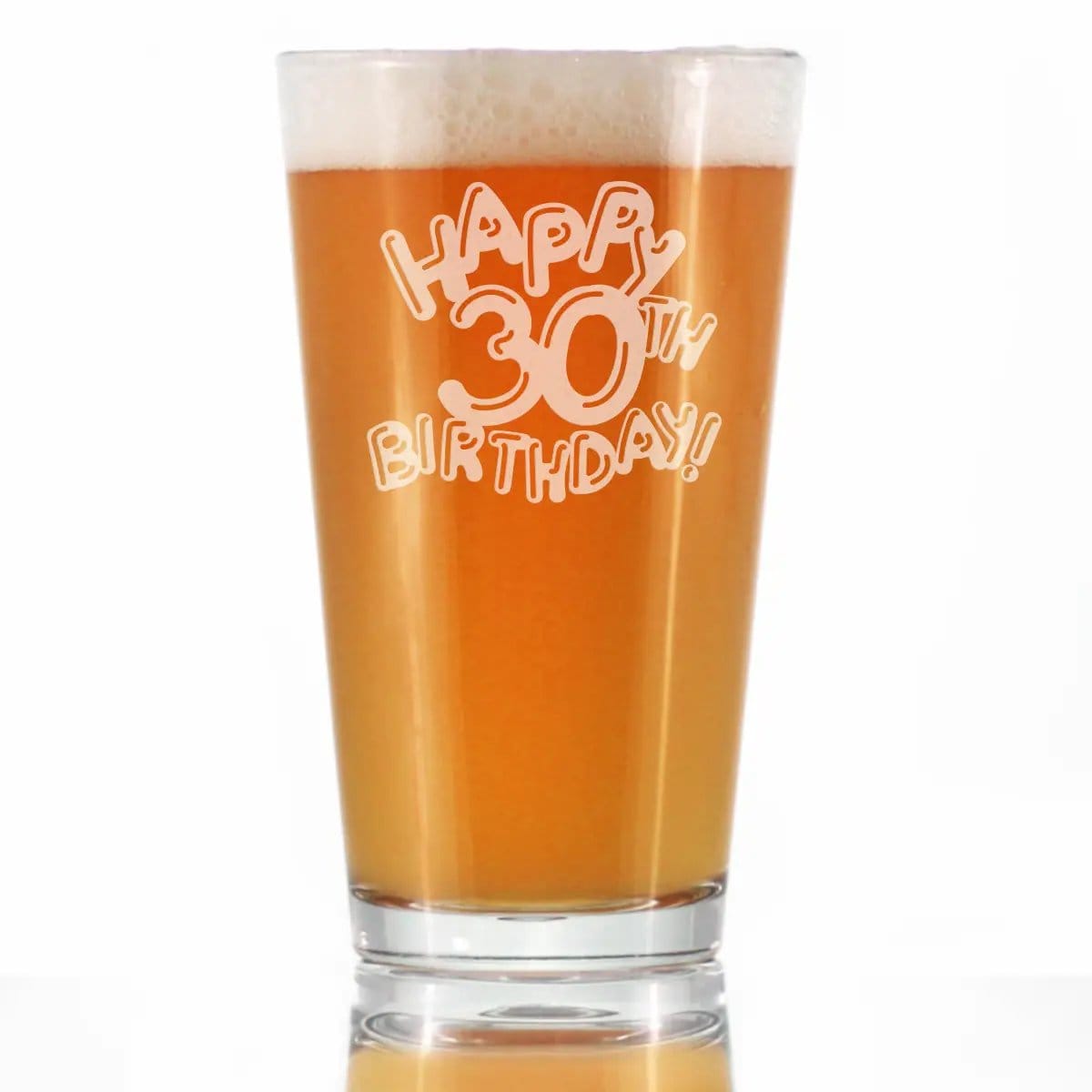 Etched Pint Glass | 16 oz Beer Glass | Dishwasher Safe | Happy 30th Birthday Balloons