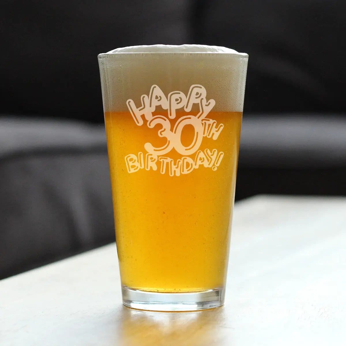 Etched Pint Glass | 16 oz Beer Glass | Dishwasher Safe | Happy 30th Birthday Balloons