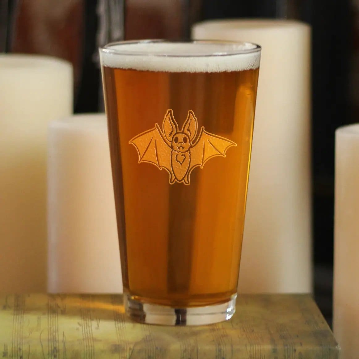 Etched Pint Glass | 16 oz Beer Glass | Dishwasher Safe | Bat