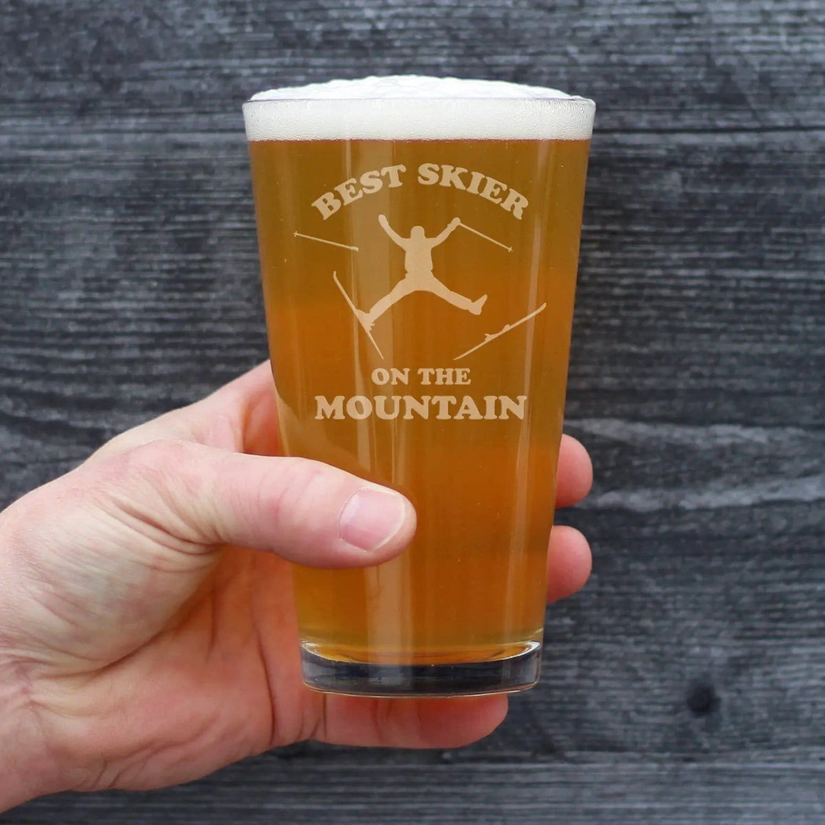 Etched Pint Glass | 16 oz Beer Glass | Dishwasher Safe | Best Skier