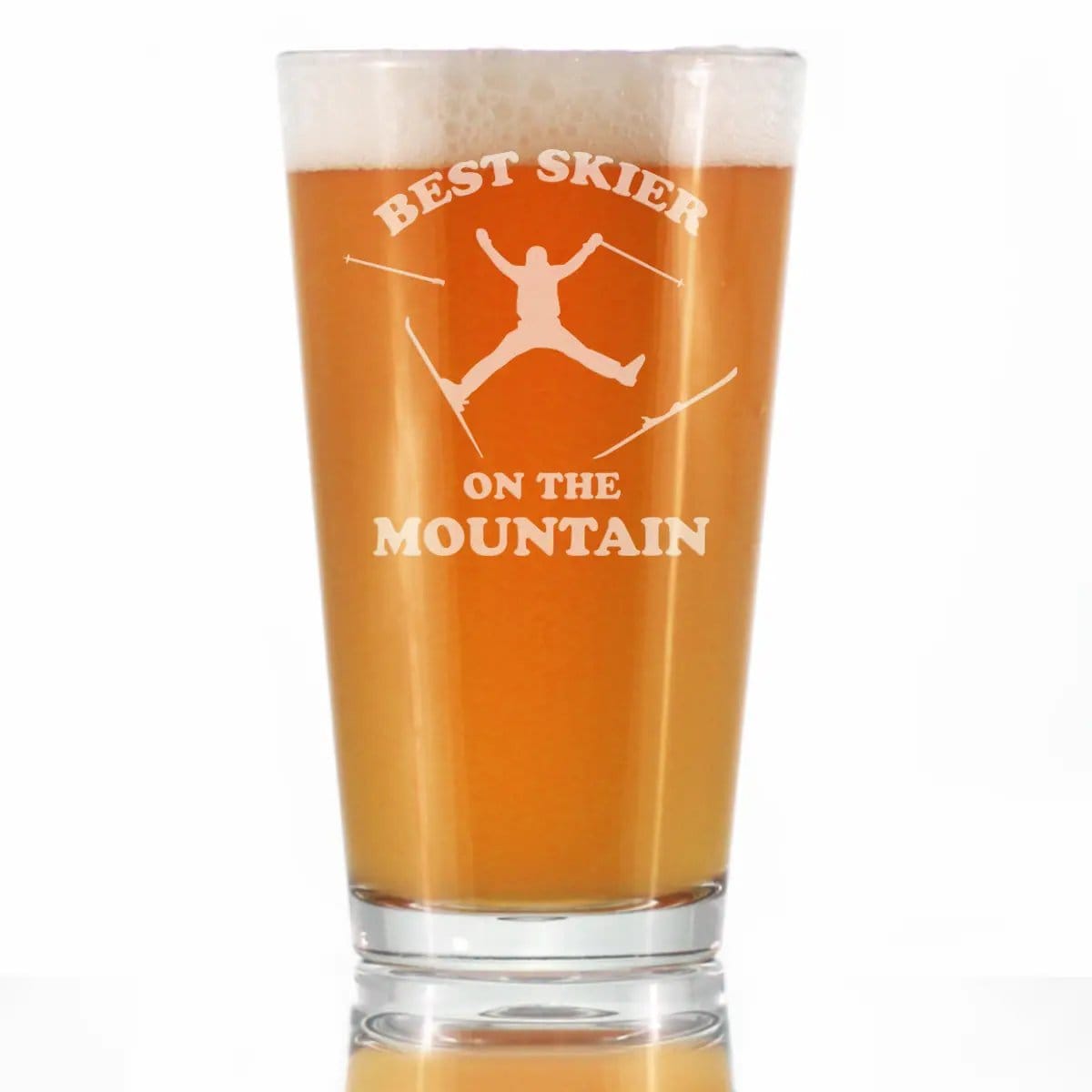 Etched Pint Glass | 16 oz Beer Glass | Dishwasher Safe | Best Skier