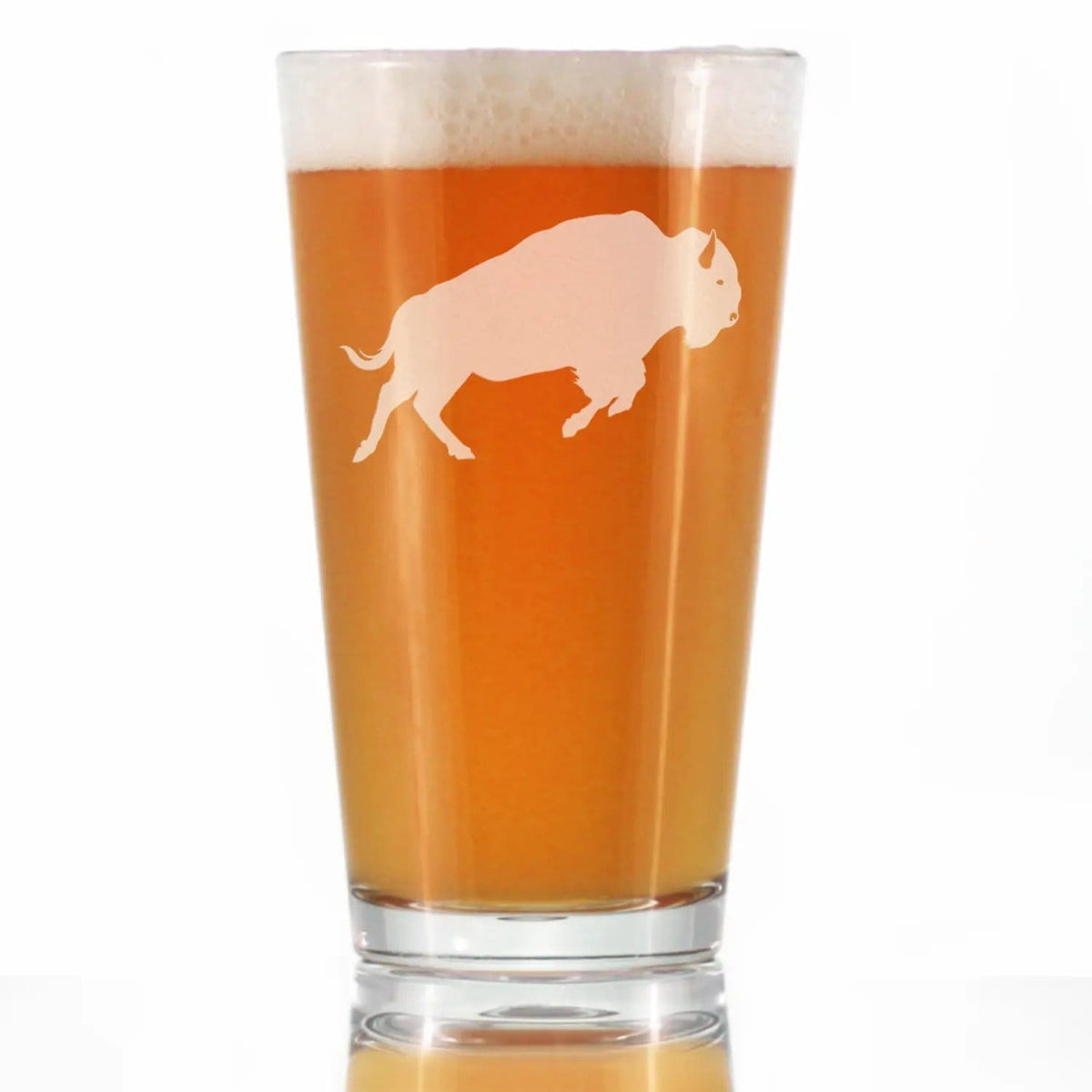 Etched Pint Glass | 16 oz Beer Glass | Dishwasher Safe | Bison