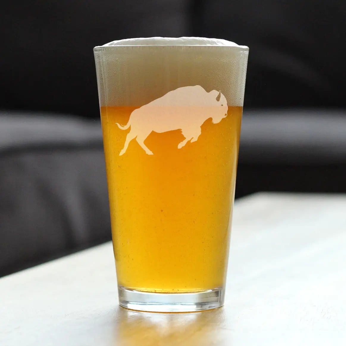 Etched Pint Glass | 16 oz Beer Glass | Dishwasher Safe | Bison