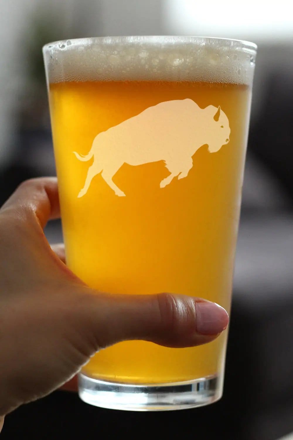 Etched Pint Glass | 16 oz Beer Glass | Dishwasher Safe | Bison
