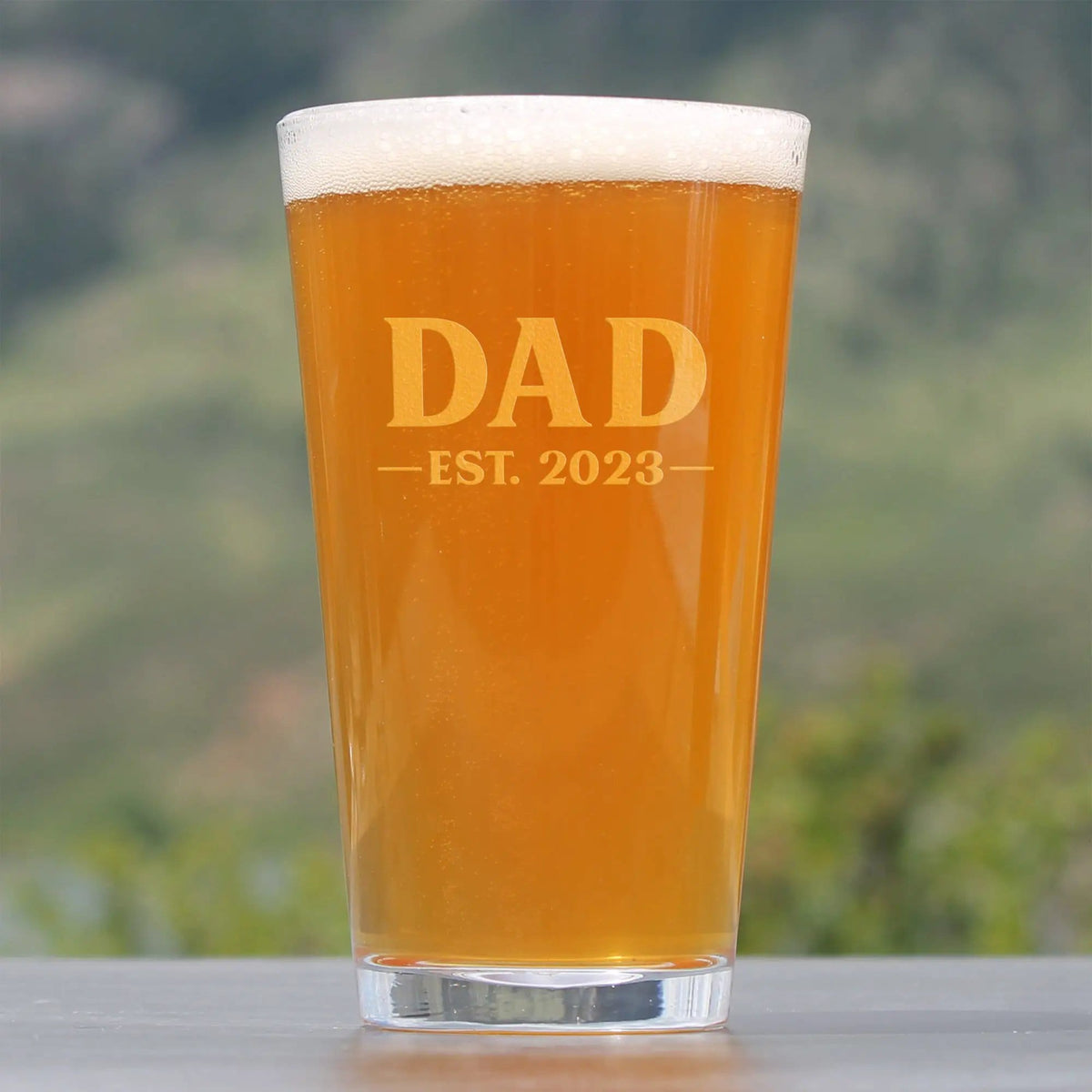 Etched Pint Glass | 16 oz Beer Glass | Dishwasher Safe | Dad Est. 2023 - Bold