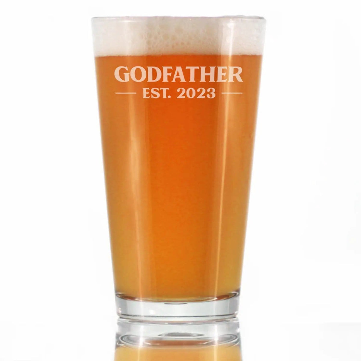Etched Pint Glass | 16 oz Beer Glass | Dishwasher Safe | Godfather Est. 2023 - Bold