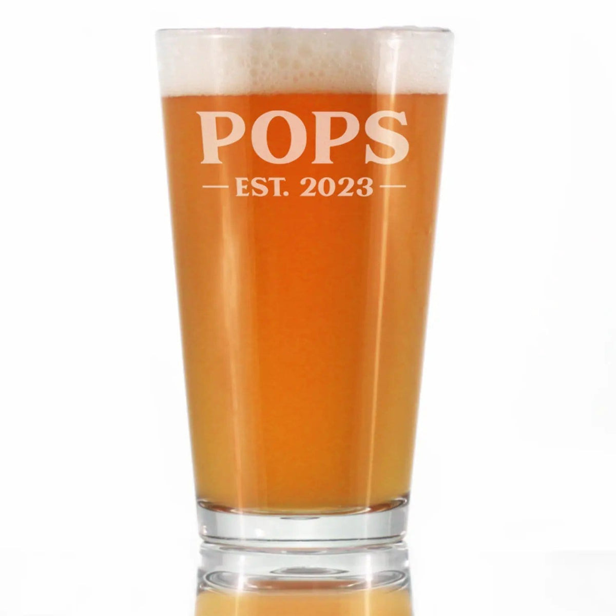 Etched Pint Glass | 16 oz Beer Glass | Dishwasher Safe | Pops Est. 2023 Bold