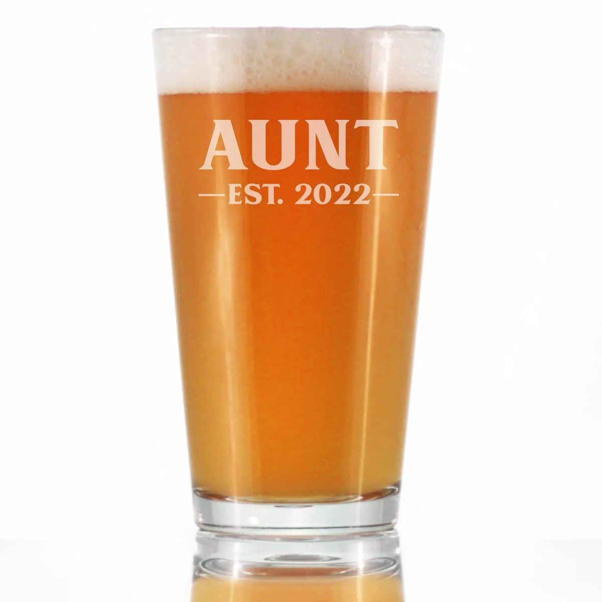 Etched Pint Glass | 16 oz Beer Glass | Dishwasher Safe | Aunt Est 2022 - New Aunties
