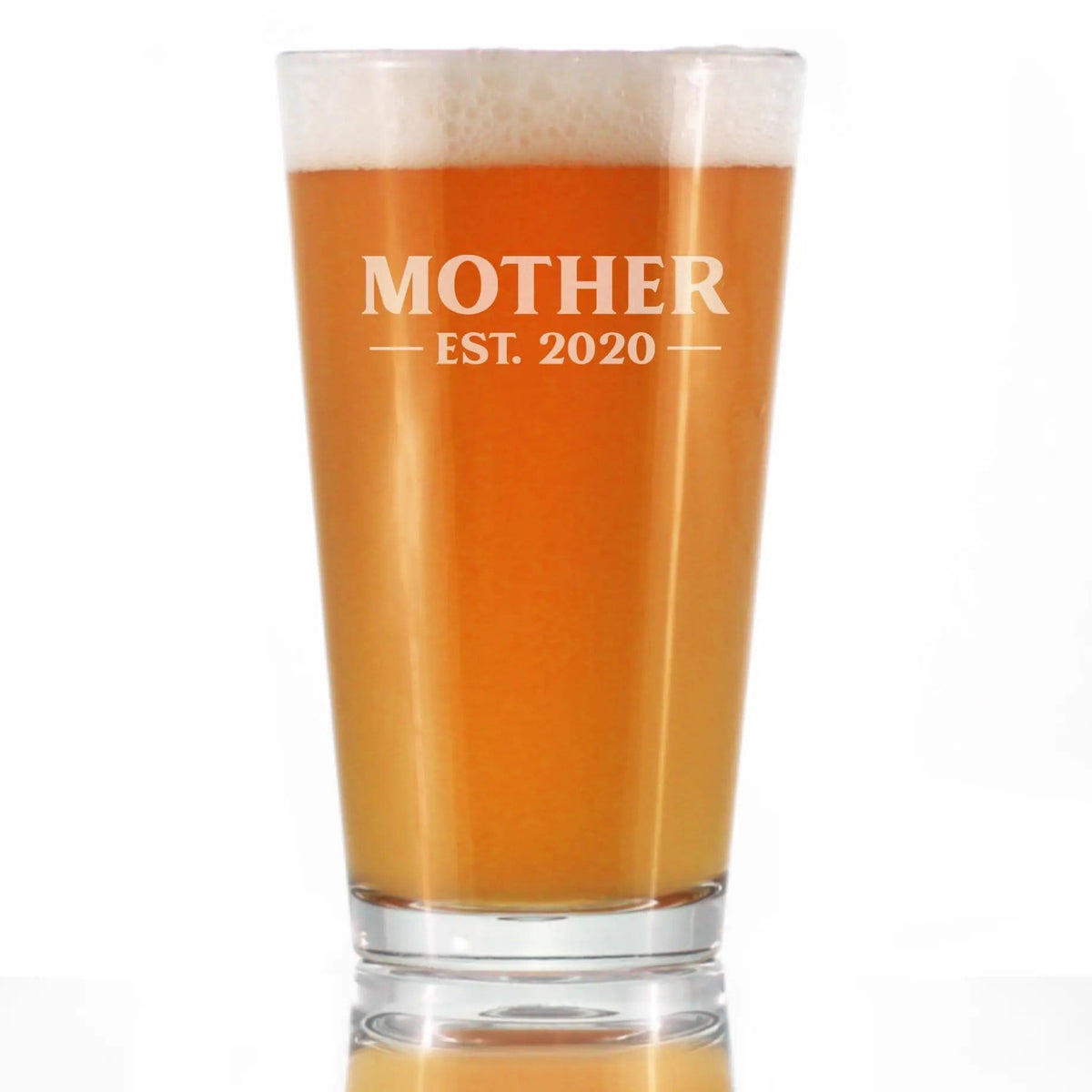 Etched Pint Glass | 16 oz Beer Glass | Dishwasher Safe | Mother Est. 2020 - Bold