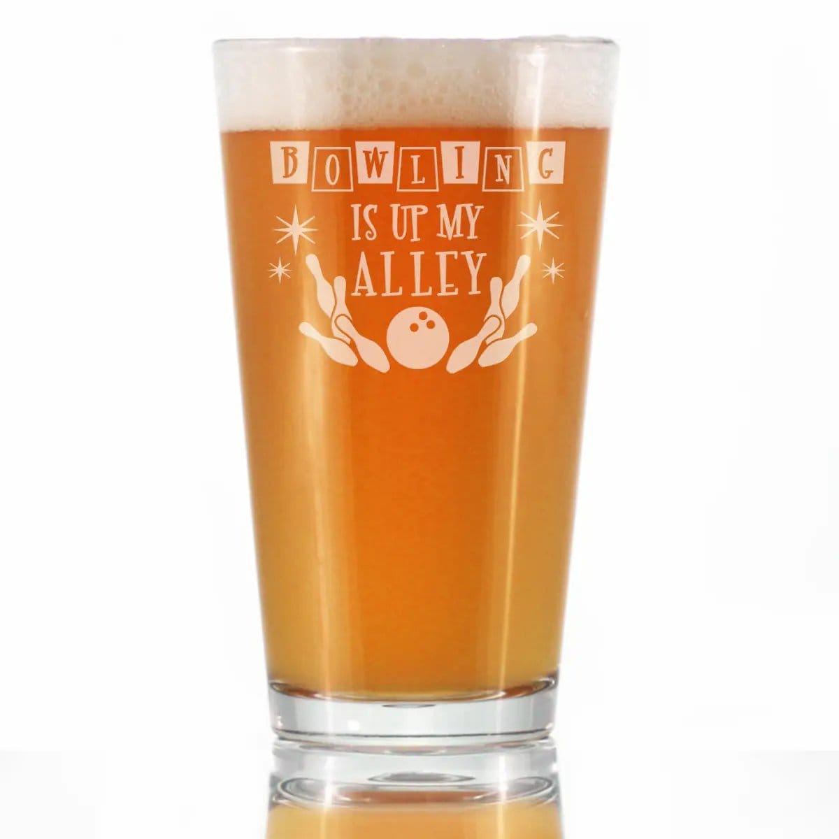 Etched Pint Glass | 16 oz Beer Glass | Dishwasher Safe | Bowling Is Up My Alley