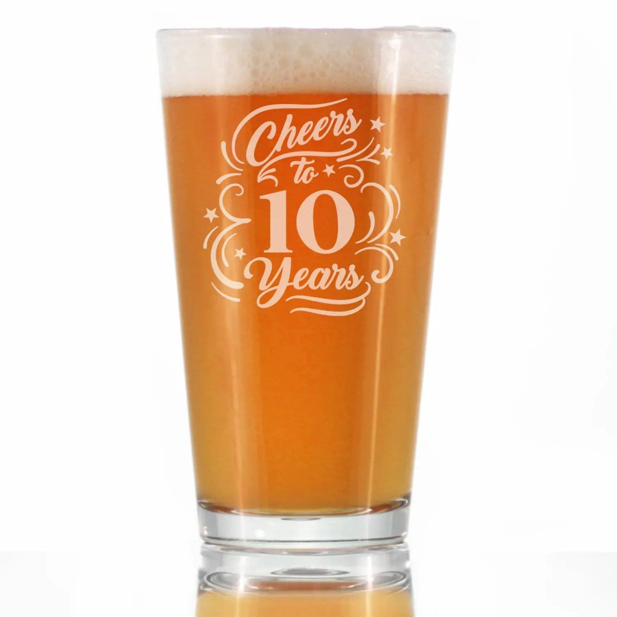 Etched Pint Glass | 16 oz Beer Glass | Dishwasher Safe | Cheers to 10 Years